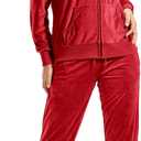 TanBridge Women's 2 Piece Solid Velvet Tracksuit Set Full Zip-up Hooded Sweatshirts & Pants Set (Brick Red) Small