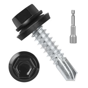 #10 x 3/4" (200 PCS) Black Metal Roofing Screws with Rubber Washer, Hex Head Self Tapping Screws for Metal, Self Drilling Sheet Metal Screw