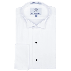 Sir Gregory Men's Fitted Tuxedo Shirt with Wing Collar French Cuffs and 1/4 Inch Pleat 19"-19.5" Neck 32"-33" Sleeve