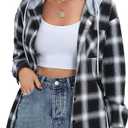 Women's Plaid Flannel Shirts Hoodie Long Sleeve Oversized Shirt Jacket Button Down Blouse Tops (Black, XXL)