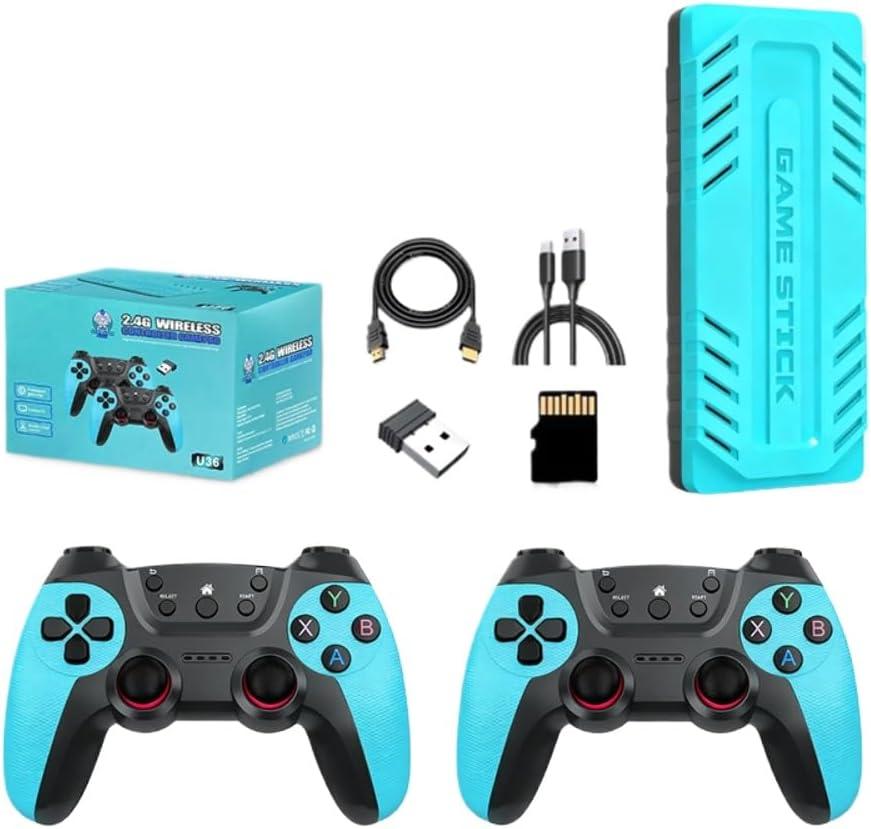 JSAIGams U36 Retro Game Console Stick, 4K HDMI Plug & Play TV Gaming Device, 128GB Storage, S905X4 Chip, 2 Wireless Controllers, Ideal Gift for Adults & Kids (U36 128G Battery)