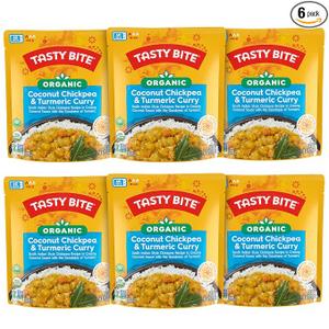 Tasty Bite Organic Chickpea Coconut and Turmeric Curry, Ready to Eat, Microwavable Entrée, Vegan, 10 Ounce (Pack of 6) BBD: 04/30/2027