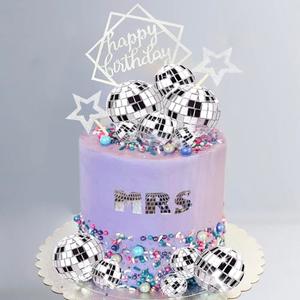 Disco Ball Cake Toppers Silver Disco Balls Cake Decorations with Mirror Balls Happy Birthday Cake Topper and Star Cake Toppers for 70s 80s Disco Music Dance Themed Party Decorations Supplies