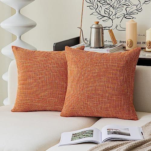Kevin Textile Fall Throw Pillow Cover Burlap Lined Linen Decorative Pillow Covers Autumn Decor Cushion Covers for Couch, 2 Pack, 22x22 inch(55x55cm), Orange