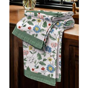 Waffle Cotton Kitchen Towels Set of 2-16x26 Inch Waffle Weave Dish Cloths with Hanging Loop Absorbent Reusable Hand Tea Towels Cute Design Home Decorative Housewarming, Leaf Flower