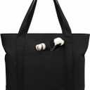 TOPDesign 1-Pack Canvas Tote Bag with an External Pocket, Reusable Grocery Shopping Bag, Top Zipper Closure, Daily Essentials (Black)