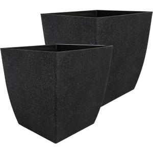 The HC Companies Santa Fe Square Self-Watering Pot - Lightweight Plastic Planter for Herbs & More - Durable Plant Pots for Indoor Plants & Outdoor Plants (12" Black Sand, Pack 2)