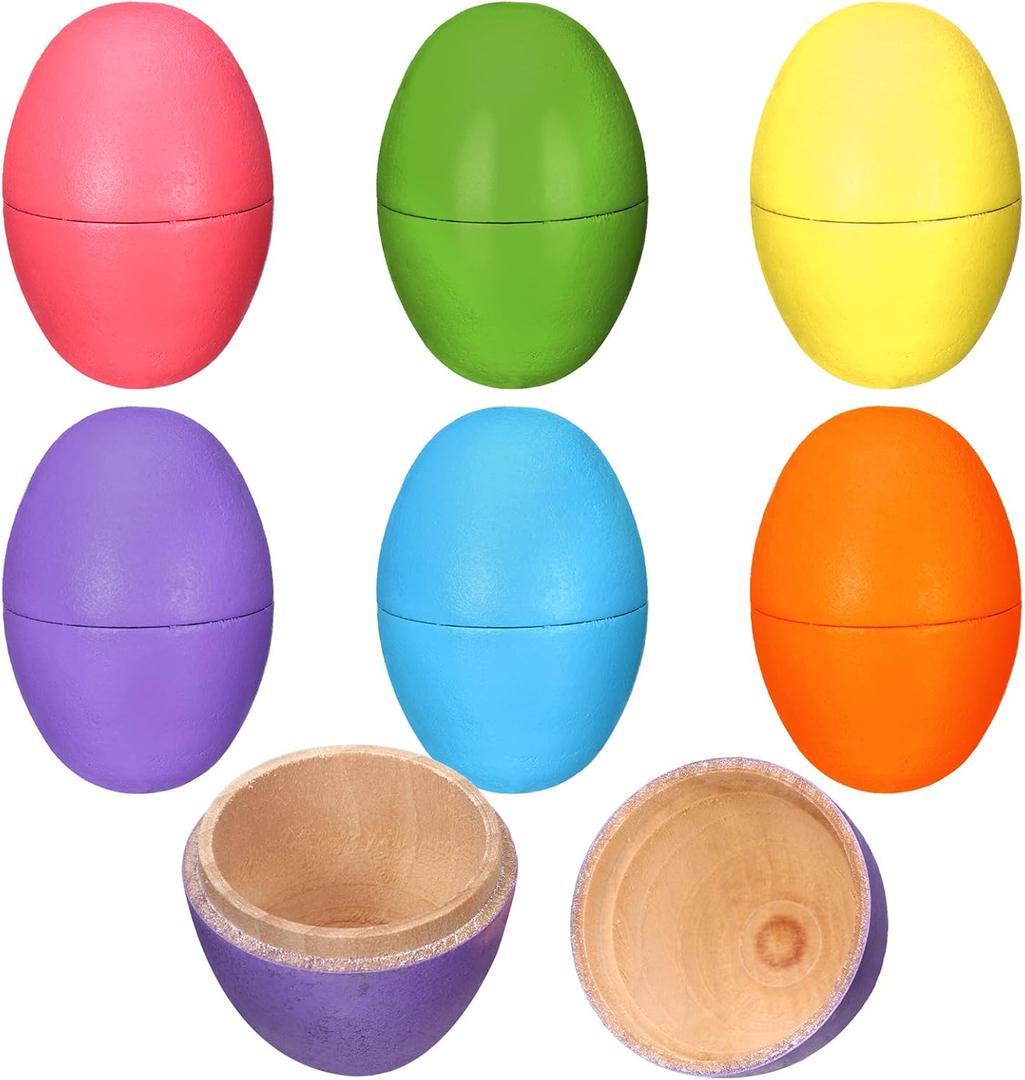 CroBlissful 6 Pcs Wooden Easter Eggs 2.76 Inch Fillable Fake Easter Eggs Bulk Reusable DIY Empty Wooden for Crafts Hunt Basket Stuffers Fillers Party Favor Decorations (Multicolor)
