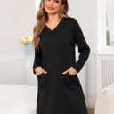 Marvmys Women Long Sleeve Nightgowns Comfy V Neck Nightshirts 2 Pack Sleep Shirts with Pockets Sleepwear S-3XL (XX-Large, Black&brown Leopard)
