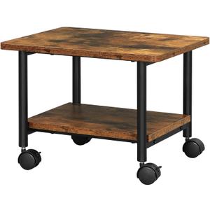 VASAGLE Printer Stand with Locking Wheels, 2-Tier Shelf, Industrial Under Desk Heavy-Duty Mobile Cart for Home Office, Rustic Brown and Black UOPS002B01 (Rustic Brown + Black)
