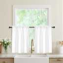 White Kitchen Curtains 30 Inch Length 2 Panels, Light Filtering Farmhouse Linen Textured Small Short Curtains Over Sink, Half Curtain Tiers for Cabinet Bathroom Cafe Basement, 30Wx30L Inch