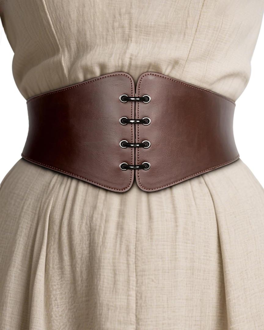 L'VOW Viking Leather Corset Belt Women - Renaissance Cinch Belt Halloween LARP Medieval Daily Wear (Brown, XXL)