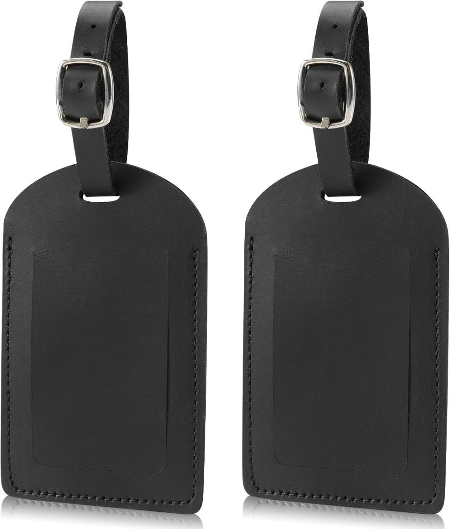 Leather Luggage Tag for Suitcases 12cm x 7.2cm, 2 Pack-black