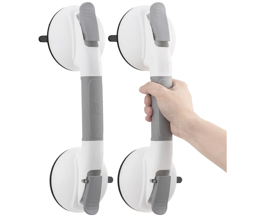 TAILI Grab Bars for Bathtubs and Showers,2 Pack Shower Handles for Elderly Suction,Maximum 330lbs,Shower Grab Bar with Upgraded Rubber Suction Cups,Safety Grip for Senior, No Drilling Removable,Grey