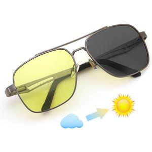 FEISEDY Polarized Aviator Photochromic Sunglasses Men Women for Day and Night Driving Metal Frame B0172 (Gun Grey-yellow)