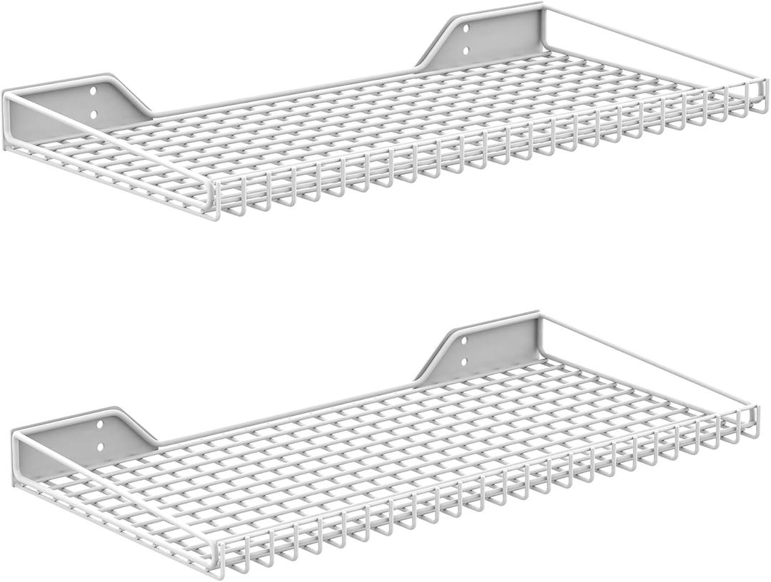 2 Pack Garage Wall Shelf, 23.5" x 12" Wall Mounted Storage Shelves for Garage, Closet, Laundry Room, Heavy Duty Wall Shelving, Holds Up to 65 Lbs(White)