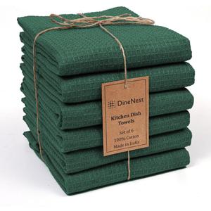 Waffle Kitchen Dish Towels 100% Cotton 16x26 Inch Set of 6 - Highly Absorbent Soft Durable Washable Dish and Cleaning Low-Lint Towels for Kitchen & Home - Quick Drying Dish Towel Green