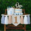 DCJHFJ Baby Boy First Birthday Party Decorations for Blue High Chair Banner with One Cake Topper Crown Hat