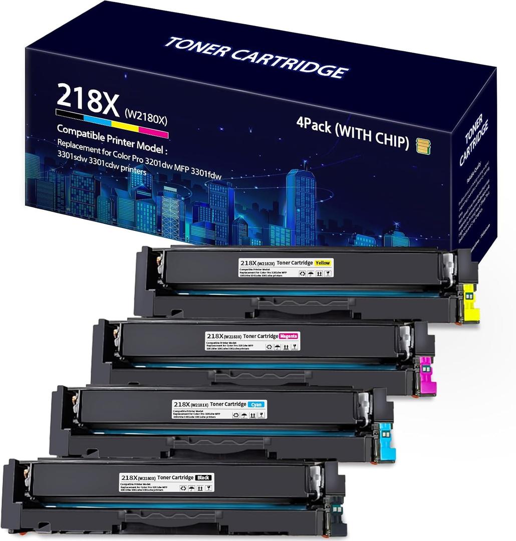 With Chip4PACK 218X W2180X Super High-Yield Toner Cartridge Replacement for 218X W2180X Toner Cartridge Compatible with Color Pro MFP 3301fdw 3201dw 3301sdw 3301cdw 3201 3301 Series Printer (W2180X)