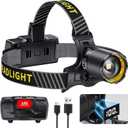 YNYS led headlamp Rechargeable,60H Bright Headlights with Sensor&Digital Display, Zoomable,12 Modes,120Adjustable,Waterproof Head lamp for Working Camping Fishing Hiking