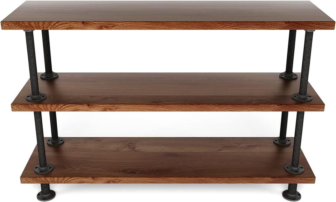 MUZIK 3-Tier Industrial Pipe Table Leg Set, Iron Base Legs Rustic Iron Pipe Shelves for Shoe Rack, Kitchen Rack, Storage Organiser, Bookcase, Wood Planks NOT Included