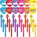 WorldBazaar 24 Pack Valentines Day Hearts Cards with Ballpoint Pens Valentine's Day Classroom Exchange Gift Set Kids Bulk Teacher Appreciation Pens Coworker Employee