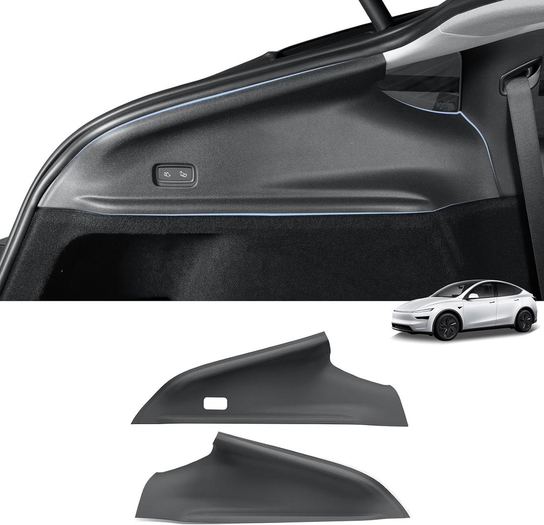 LUCKEASY Rear Trunk Side Up Layer Protective Cover for Tesla Model Y Juniper 2025 2026 New 5 Seat Cargo Left & Right Panel Protection Double-Sided Tape Cargo Side Protect Mat TPE Black