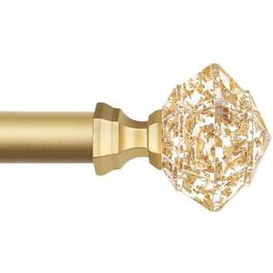 TONIAL Curtain Rods 32 to 55 Inch(2.6 to 4.8 ft), Telescoping Splicing 3/4 Single Rods for Windows 20 to 53 Inch(1.7 to 4.4 ft) Decorative Drapery Rod with Translucent Diamond Finial, Gold