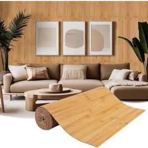 Natural Bamboo Wall Panel for Interior Wall Decor, Pole Wrap Wainscoting Interior Wall Cladding Panel for Kitchen Island, Bedroom, Living Room Office,Decor(48" H x 96" L, Light-Carbonized)