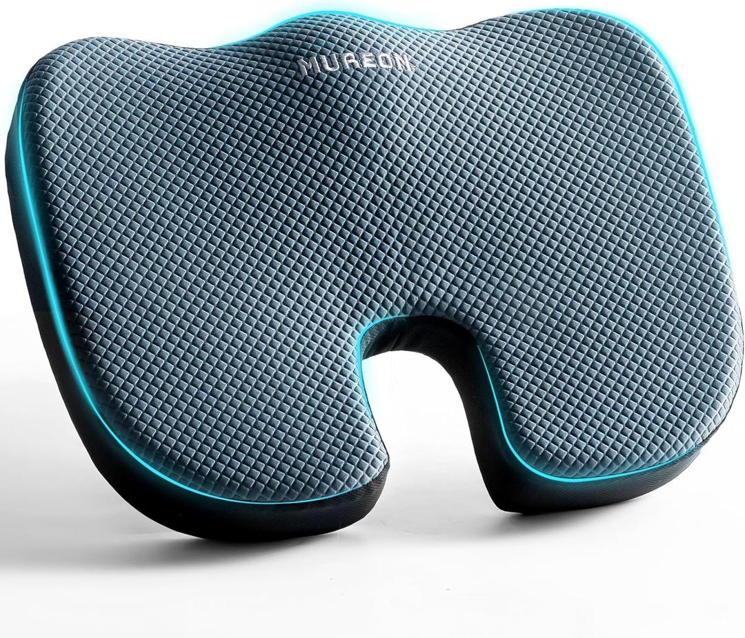 Mureon Seat Cushion for Office Chairs, Large Memory Foam Cushion for Car, Pressure Relief Ergonomic Chair Cushion with Non-Slip Cover for Soft Support for Hip All Day Comfort - Navy