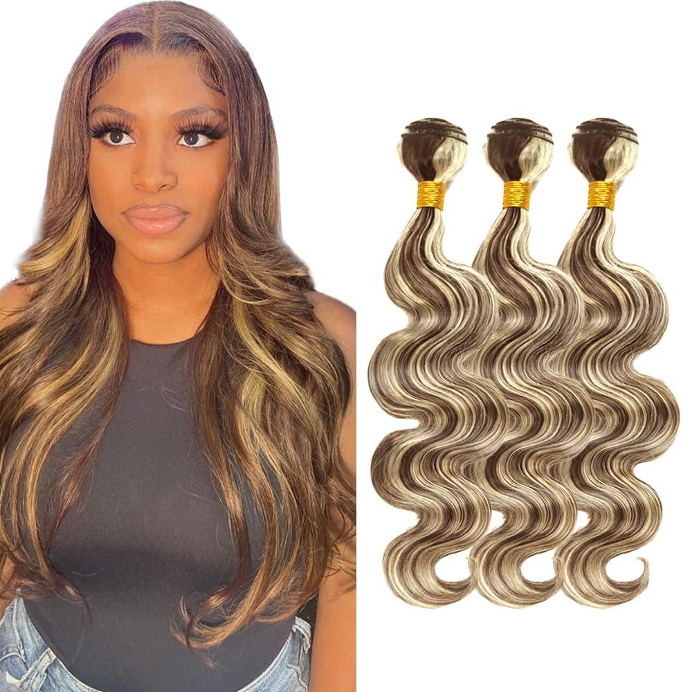 P4/613 Highlight Blonde Bundles Body Wave Bundles Human Hair 18 20 22 Inch Unprocessed Brazilian Virgin Hair Weave 3 Bundles Brown Body Wave Human Hair Extensions 50 Grams Per Bundle For Woman
