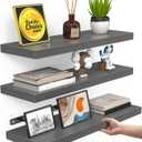 BAYKA Grey Floating Shelves for Wall, Wall Mounted Rustic Wood Shelves for Bathroom, Bedroom, Living Room, Kitchen,Small Hanging Shelf for Books/Storage/Room Decor (Set of 3, 15.7in) (E. Grey - Industrial Edge Style)