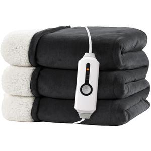 Electric Heated Blanket 62"x84" Twin Size for Safe All Night Rest, Dual-Sided Microplush Sherpa for Bedroom Couch Use, 4 Heat Settings & 10 Hours Auto Off Energy Saving, Machine Washable-Iron Gray