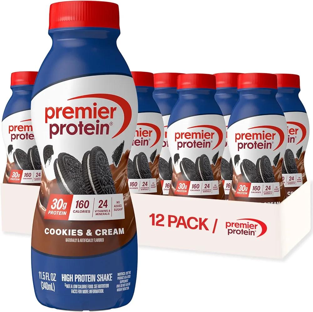 Premier Protein Shake, Cookies & Cream, 30g Protein, No Added Sugar, 24 Vitamins & Minerals to Support Immune Health, 11.5 fl oz, 12 Pack, BB Date 10/24/2026