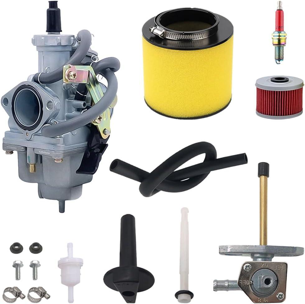 TRX250 Carburetor for Honda Recon 250 TRX 250 TRX250TM TRX250TE ES 2x4 A/AC ATV with Fuel Tank Petcock Valve Air Filter Spark Plug Carb Kit