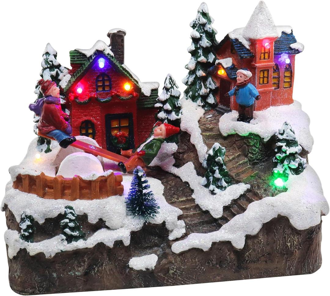 Christmas Village Rocking Seesaw - Animated Pre-lit Winter Snow Town - Perfect Addition to Your Indoor Holiday Decorations & Snow Village Display