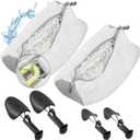 2 Pcs Shoe Washing Machine Bags with 4 Adjustable Shoe Trees, XXL Laundry Bags for Washer and Dryer, Sturdy Zipper with Hook Design, Reusable Cleaning Bag for Sneaker, Tennis (White)