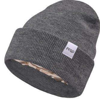 FEQO  Satin Lined Beanie Hats Soft Silk Lined Beanies Knit Warm Cuffed Hats for Women Men (Dark Grey)