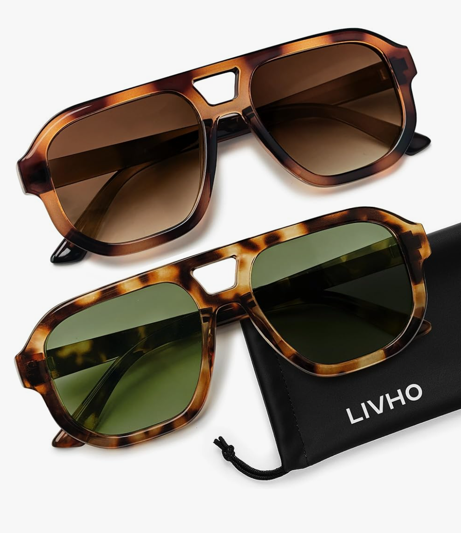 livho Trendy Polarized Square Aviator Sunglasses Women Men Square Eyewear Frame, Retro Sun Glasses for Women Men 2025 Shades