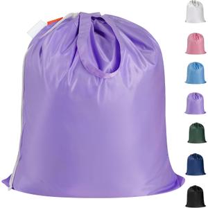 Polecasa Small Heavy Duty Laundry Bag with 130gsm Tear Resistant Fabric and Handles, Easy to Carry Durable Dirty Clothes Drawstring Bag, Perfect for College Dorm, Travel 21x24,Purple