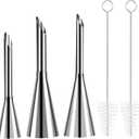 3Pcs Churro Piping Tip Long Cream Icing Piping Nozzle Tips with 2 Brushes Stainless Steel Eclair Piping Tip Small Icing Tips for Pastry Puff Cake Decorating Tools