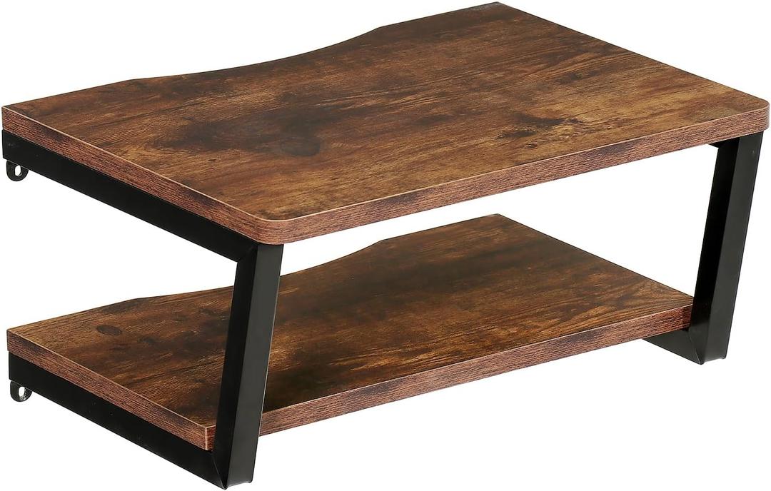 LUCKUP 2 Tier Floating AV Shelves Wall Mounted Projector Shelf Wooden Media Stand with Cable Relief Notch, Entertainment Center Metal Steel Frame