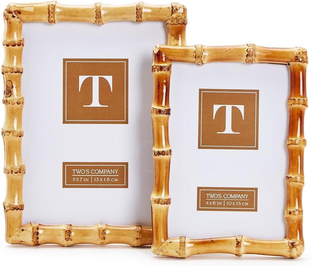 Two's Company Set of 2 Blonde Natural Bamboo Finish Photo Frame, Includes 2 Sizes, 4x6 and 5x7 Inches, Bamboo, Home Decor Accessories
