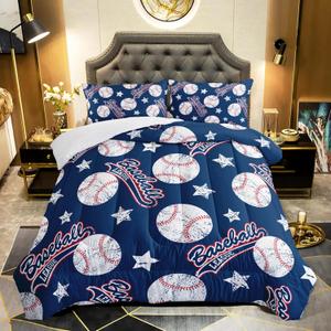 3D Baseballs Comforter Twin Size, Blue Baseball Kids Bedding Set, 3Pcs Bedding Set Printed Comforter with 2 Pillowcases, Down Alternative, Soft and Lightweight, for All Seasons