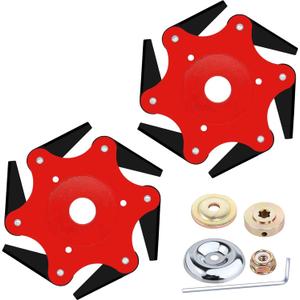2PCS 6 Steel Razors Trimmer Head Reversible Weed Eater Blades Metal Mn65 Brush Cutter Blades Professional Grass Trimmer Head Replacement with 1 Pack 6 Teeth Adapter Kit for String Trimmers