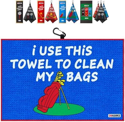 Pack Of 2 ONHAWKS Funny Golf Towel for Golf Bag for Men and Women,Microfiber Cleaning Cloth with Clips Can Be Used to Clean Golf Balls, Clubs, Bags and Shoes, Perfect Fun Gift for Golfers.