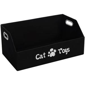 ORGMASTER Cat Toy Basket, Kitten Toys Storage Organizer Foldable Fabric Bin Pet Supplies Chest Holder Trapezoid Container with Metal Handles for Organizing Cats Clothes Accessories, Black