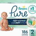 Pampers Pure Protection Baby Diapers, Size 2 (12-18 lbs), 186 Count, Up to 100% Leakproof, Premium Plant-Based Skin Protection, Hypoallergenic Soft Diapers
