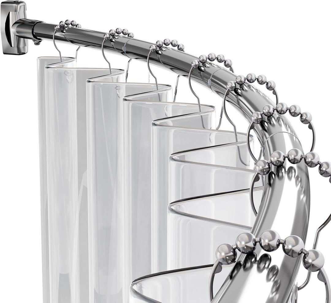 AmazerBath 20-84 Inches Arched Curved Shower Curtain Rod, Heavy Duty Shower Rod Rust Proof Bathroom Curtain Rod, Adjustable Telescoping Design Easy Segmented Installation, Need to Drill, Chrome