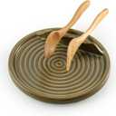 Spoon Holder, Ceramic Spoon Rest for Stove Large Cooking Spatula Holder for Kitchen Countertop Coffee Spoon Rest for Ladle, Spatula, Spoons or Tongs, Green